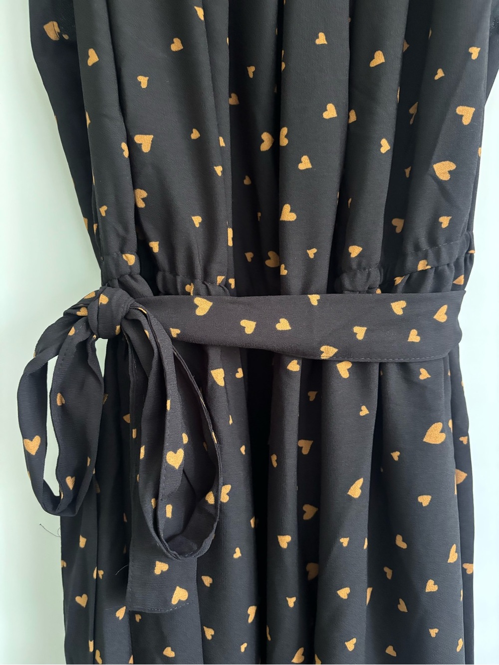 NWT Lauren Conrad Black Dress w/Gold Heart Print Tie-Waist Midi Dress, Size 2X - Picture 3 of 13